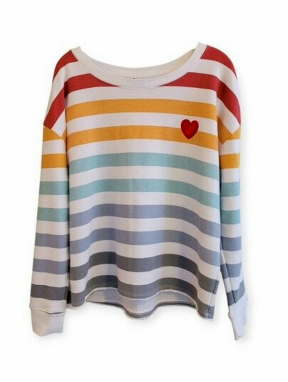 Doe Raw Edge Rainbow Heart Sweatshirt XL Cozy Casual Striped Graphic Top